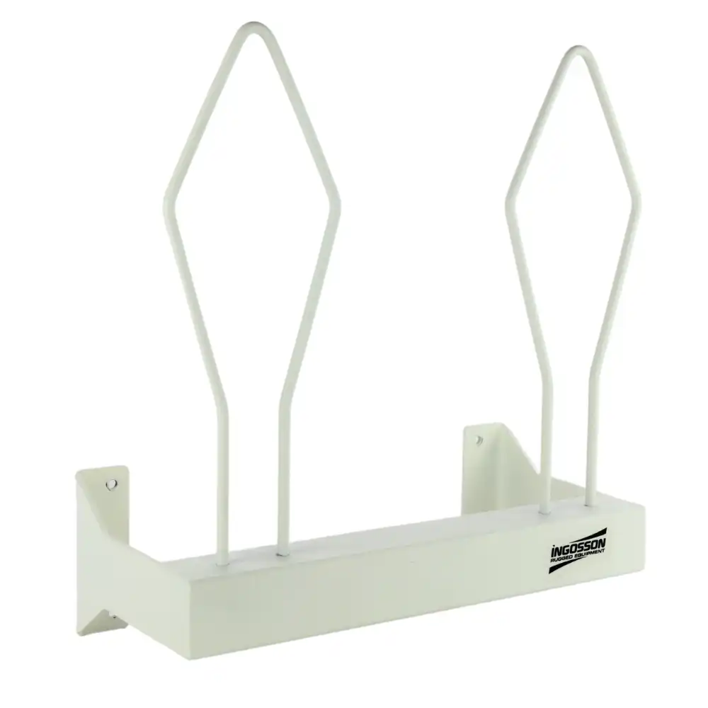 a white wall mounted boxing gloves rack on a white background